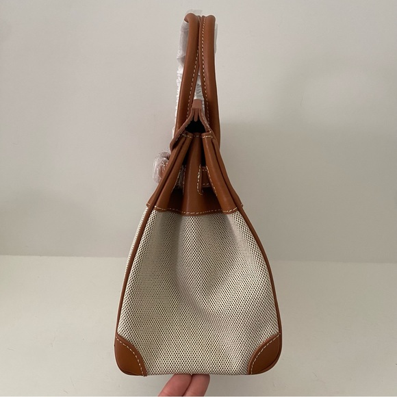 Canvas Leather Toile 30 Structured Bag w/ Lock Key Doctor's Satchel Crossbody C4 - Picture 5 of 15